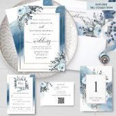 Carte D'accompagnement Aquarelle bleue et mariage floral Réception &
