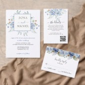 Invitation Mariage Floral d'hiver bleu rustique (Personnalisez la collection de ce créateur indépendant. )