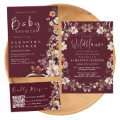 Schattige Bourgogne Boho Wildflower Modern Baby sh Kaart