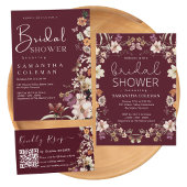 Invitation Élégant Script Bourgogne Fleur sauvage Fête des ma