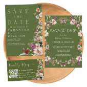 Invitation Fleur sauvage Rustique Moss Green Boho Enregistrer