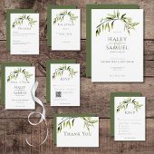 Rustiek Botanisch groen Bough Wedding QR-code RSVP Kaartje