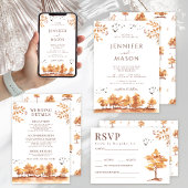 Invitation Classic Brown automne paysage Feuille Mariage QR