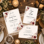 Invitation Mariage Floral Bourguignon Rustique
