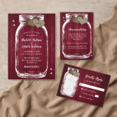Rustic Burgundy Mason Jar String Lights Wedding Save The Date (Personaliseer de collectie van deze zelfstandige maker.)