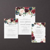 Burgundy Blue Floral Script Weddenschap Details Informatiekaartje (Personaliseer de collectie van deze zelfstandige maker.)