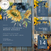 Carte De Remerciements Mariage Rustique Dusty Blue Sunflowers