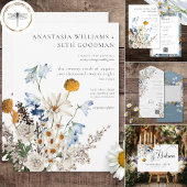 Sticker Rond Rustique Dusty Blue Fleurs sauvages & Daisy Mariag