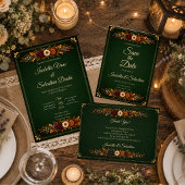 Invitation Mariage rustique d'automne en vert forêt