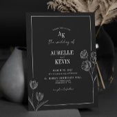 Invitation Elegant Minimalist Black Rustic Floral QR Wedding