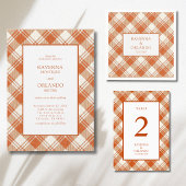 Invitation Mariage Gingham à carreaux orange rustique atténué