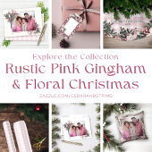 Rustieke Pink Gingham Plaid Floral Vakantie Foto Feestdagenkaart