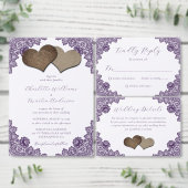 Invitation Purple Floral Lace Burlap Hearts Bridal Shower (Personnalisez la collection de ce créateur indépendant.)