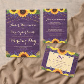 Carte Postale Merci Mariage de tournesol en bois violet rustique (Personnalisez la collection de ce créateur indépendant. )