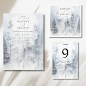 Numéro De Table Mariage Forêt de Pins enneigée Brouillard hivernal