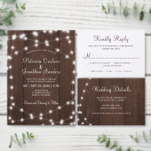 Invitation Rustic country barn wood string lights wedding (Personnalisez la collection de ce créateur indépendant.)