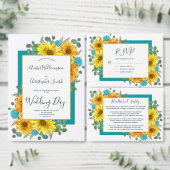 Carte Postale Faire-part Tournesol rustique Turquoise Mariage de Rose Modif (Personnalisez la collection de ce créateur indépendant.)