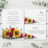 Rustic Sunflower Red Rose Wedding Save the Date (Personnalisez la collection de ce créateur indépendant.)