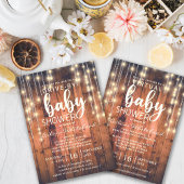 Invitation Baby shower de voyants à cordes de bois rustique