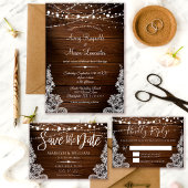 Rustieke houten en slingerlichtjes bruiloft met ka save the date
