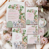 Assiettes En Carton Safari animal Tropical vert rose bébé fille douche