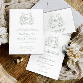 Invitation Mariage de monogramme de la crête florale verte de