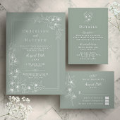 Cartons Réponse Botanical Sage Green Wedding QR Code
