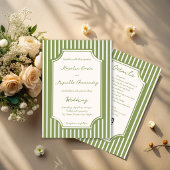 Menu Mariage rayures vintage vert sauge