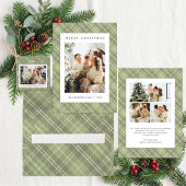 Moderne carte de Noël avec plaid vert sauge pour p