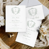 Invitation Sage Green Regency Floral Crest Monogram Mariage