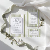 Sage Green Stripe Baby Shower Invitation