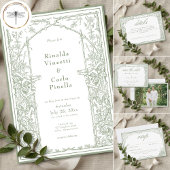 Invitation Sage Green Vintage Botanical Trellis Arch Wedding