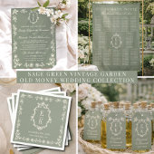 Invitation Sage Green Floral Old Money Monogram Crest Wedding