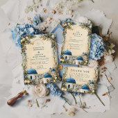 Santorini Blue Dome Botanical Destination Wedding Save The Date