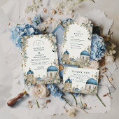 Save The Date Santorini Blue Domes Botanical Wedding