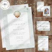 Invitation Seashell Watercolor Minimalist Beach Wedding