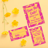 1940's Exotische Magenta Bruiloft Kaart