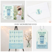 Sticker Rond She's Ready to Pop Baby Shower Blue Soda Thank you