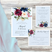 Invitation Tout En Un Jardin enchanté bleu clair Bourgogne Marine