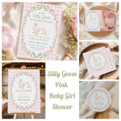 Invitation Fête de bébé fille rose Silly Goose
