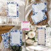 Silver And Navy Blue Wedding Flat Menu