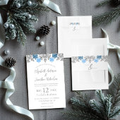 Silver Blue Snowflakes Winter Wedding Menu