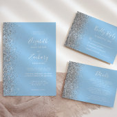 Invitation Tout En Un Mariage de Parties scintillant moderne Pastel Bleu