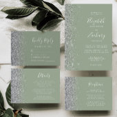 Faire-part Parties scintillant d'argent moderne Sage Green En