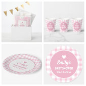 Invitation Oh Bébé Simple Rétro Rose En vichy Baby shower fil