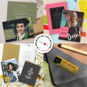 Invitation Simple Carré Minimaliste Photo Graduation Party