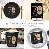 Invitation Simple Chic Gold Black Photo 70e anniversaire