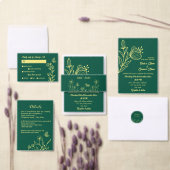 Menu Mariage vert émeraude fleur d'or romantique (Personnalisez la collection de ce créateur indépendant.)