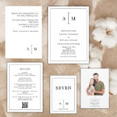 Invitation All-In-One Black White Monogram Minimal Wedding