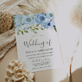 Serviette En Papier Fiançailles Mariage de fleurs d'aquarelle bleu